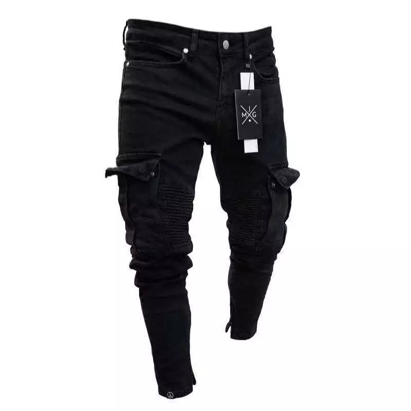 Men Slim Biker Ripped Long Denim Trousers Skinny