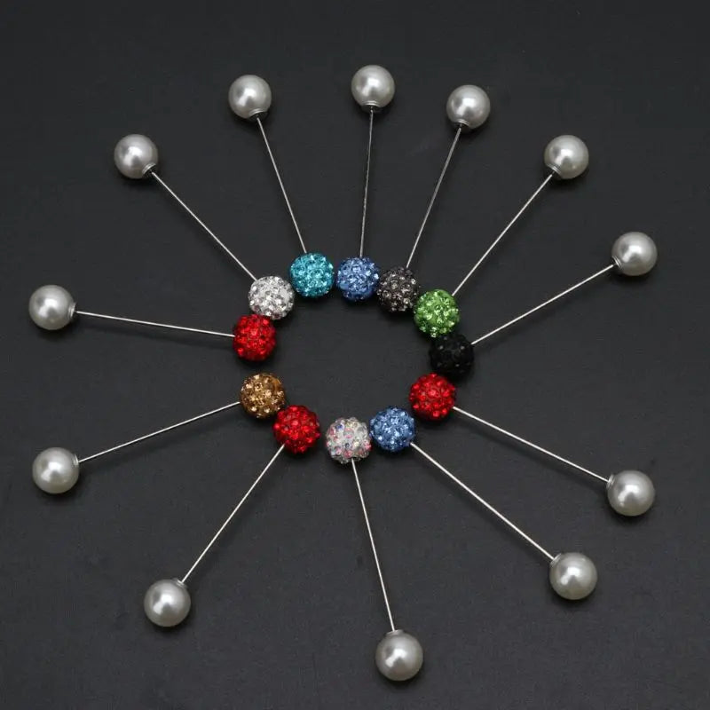 12PcsSet Women Brooch Pins Crystal Hijab Scarf Pearl