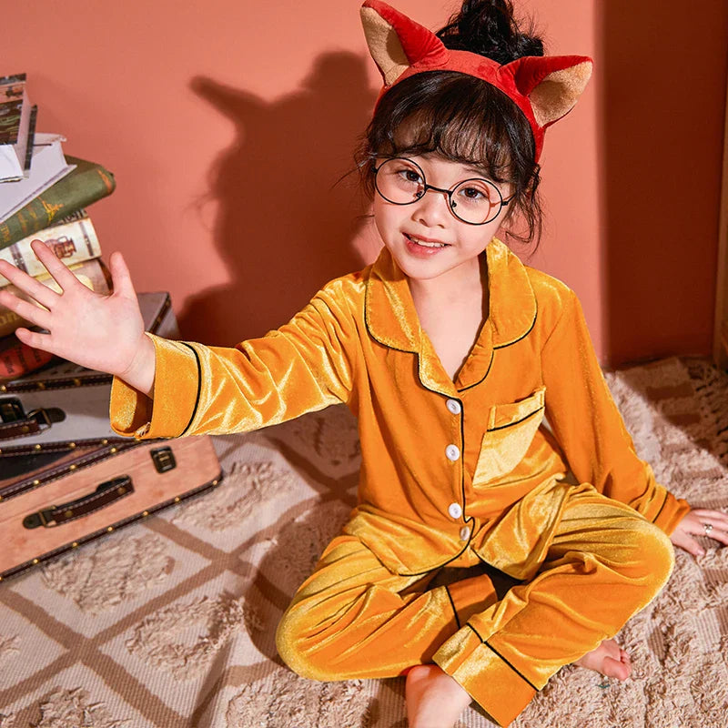 Autumn Winter Children Velour Pajamas Set Teen Warm