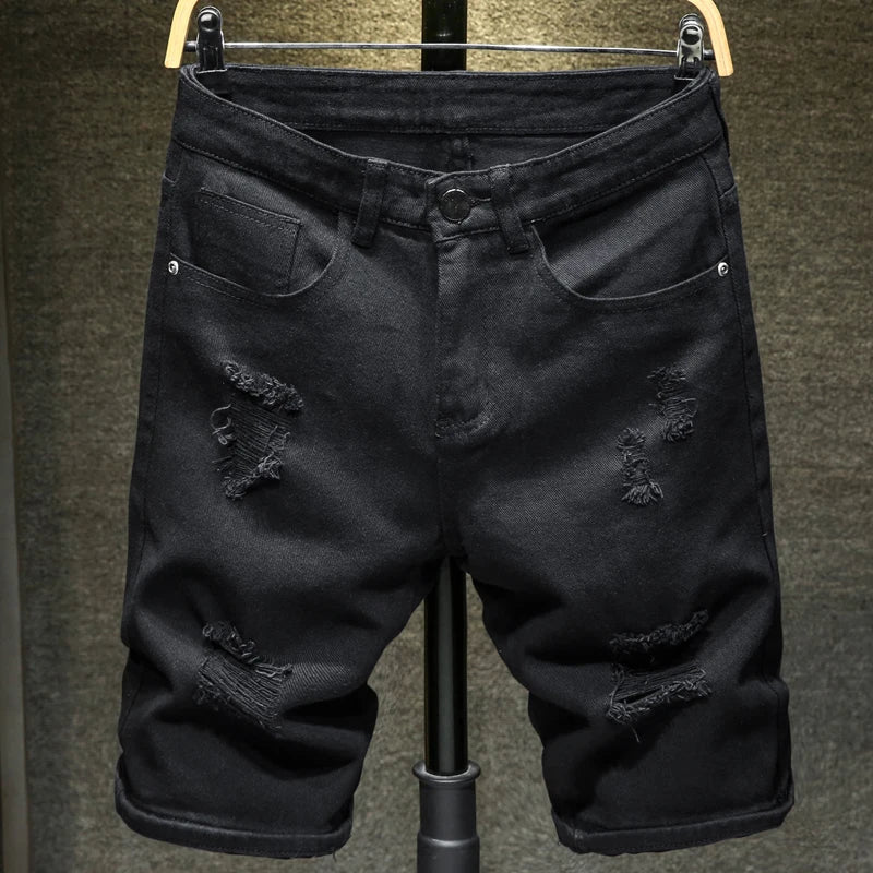 New Summer White black Men Ripped Hole Denim