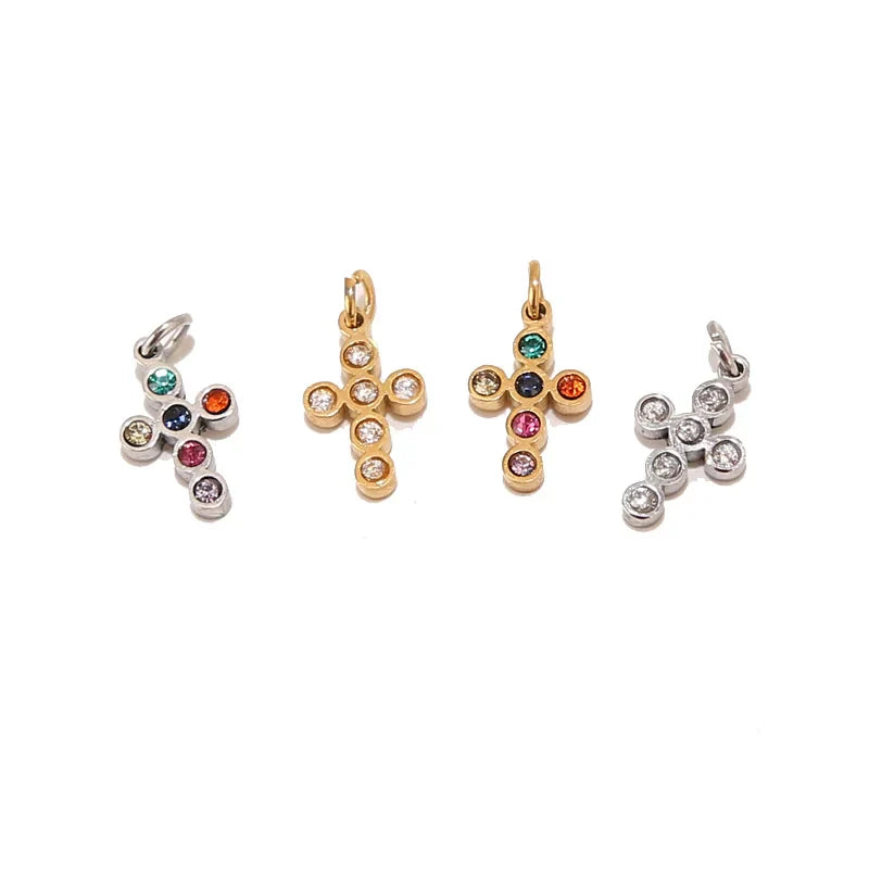 5pcs Stainless Steel Mini Cross Charms Cubic Zirconia