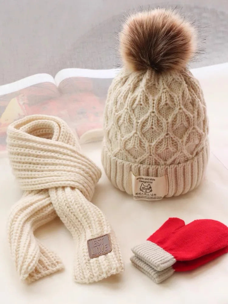 Three piece children's hat and scarf autumnwinter warm
