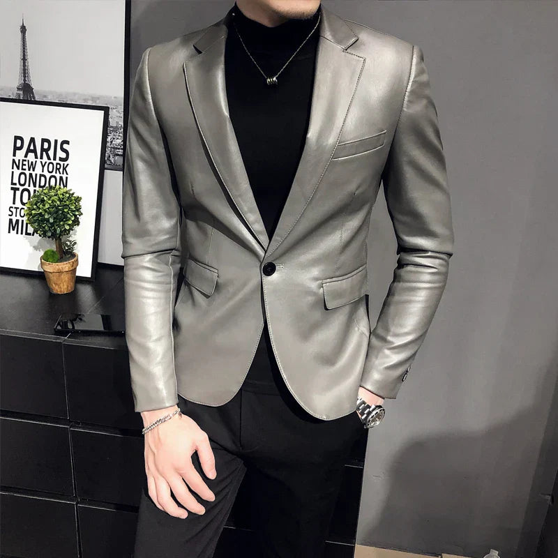 Men Suit Black Slim Fit Blazer Hombre PU