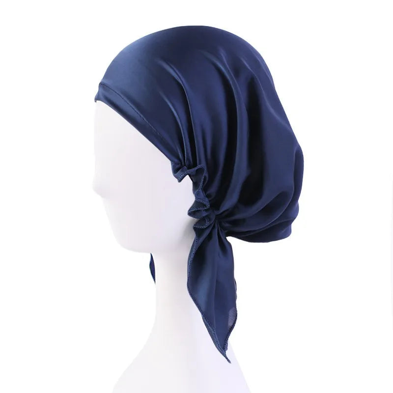 Muslim Women satin Turban Nightcap Hat Headscarves Cancer