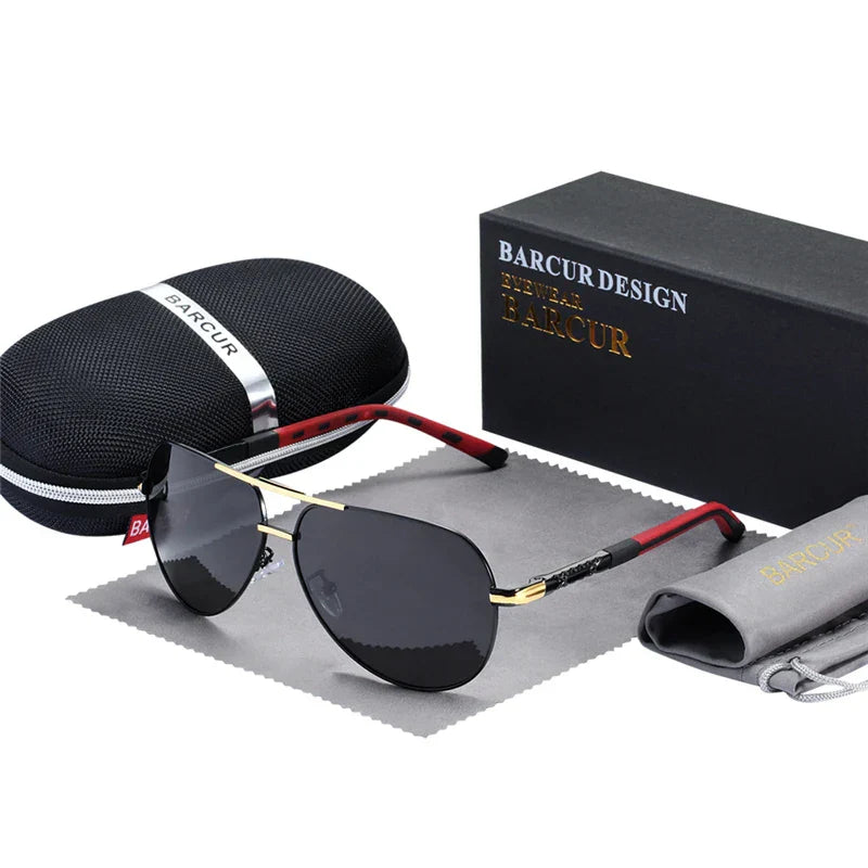 BARCUR Aluminum Vintage Men's Sunglasses Men Polarized Coating