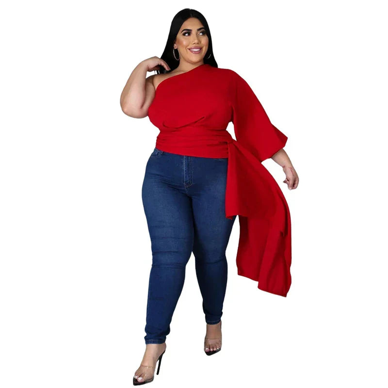 Plus Size Tops Sexy Slash Neck One Shoulder