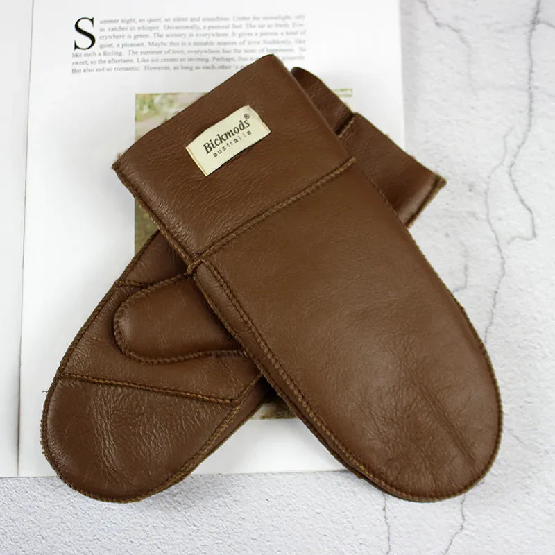 Sheepskin Fur Mittens Women's Leather Wool Color Winter