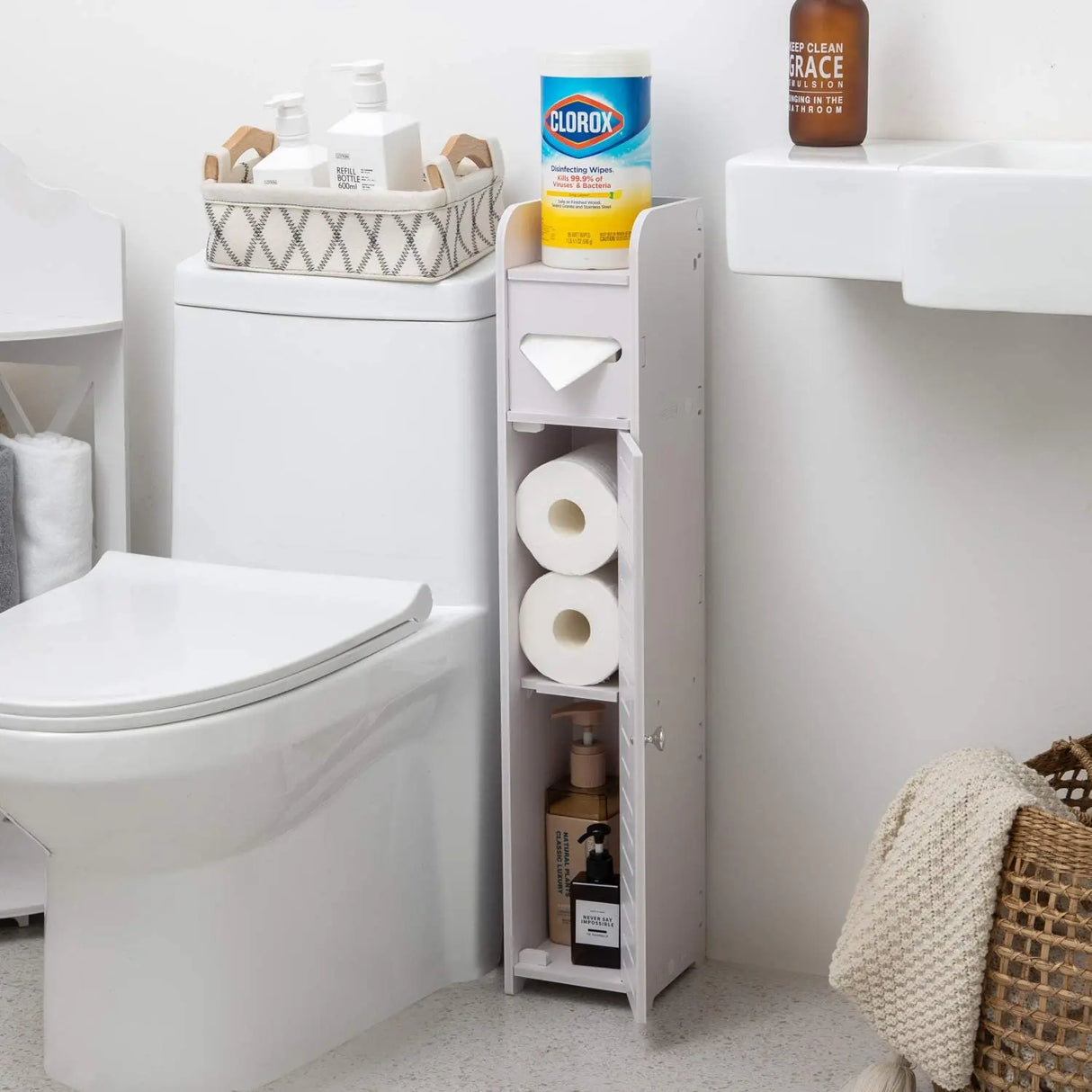 BluesdeSmall Bathroom Corner Floor Cabinet Toilet Vanity Cabinet