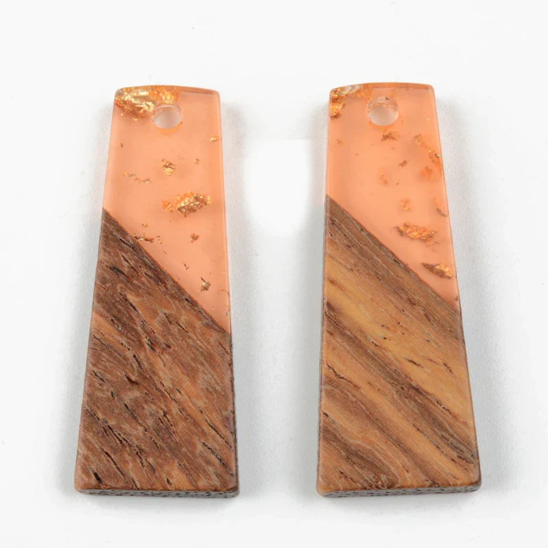 10PCS Trapezoid Earrings Accessories Natural Wood & Resin