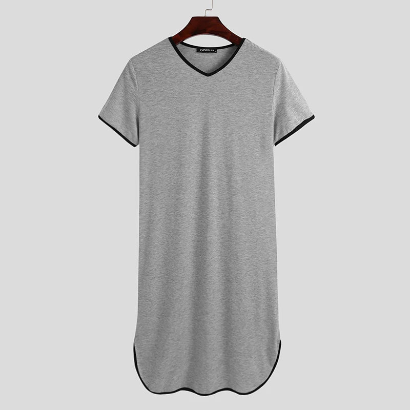 Fashion Men's Loose Sleepwear Casual Solid Nightgown INCERUN