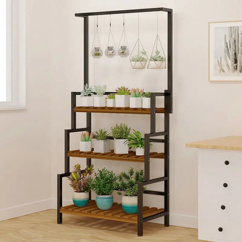 3 Tier Black Plant Stand With Hanging Basket
