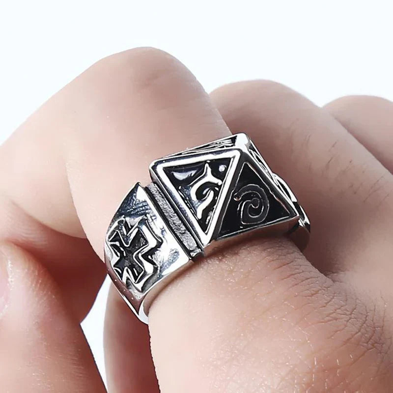 Punk Retro Self Defense Pyramid Ring Titanium Steel