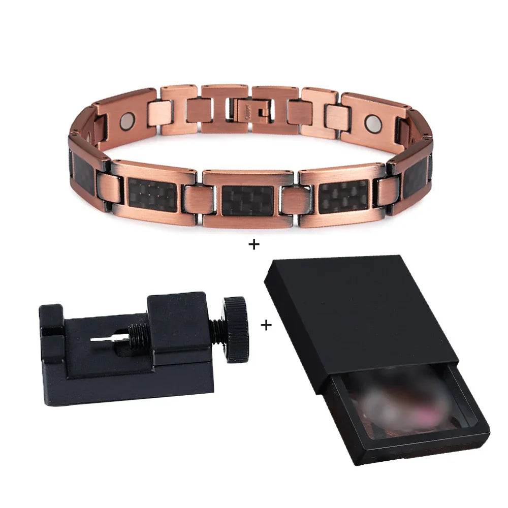 Magnetic Copper Bracelet Men's Black Carbon Fibre Health