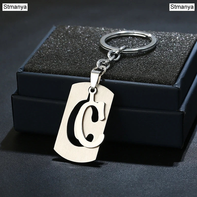 NEW DIY Stainless Steel AZ Letters key Chain