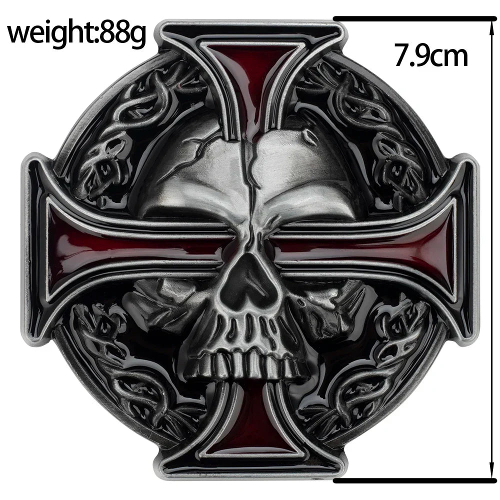 Skull Leather Belt Embossed Pattern Cowskin Fashion Buckle