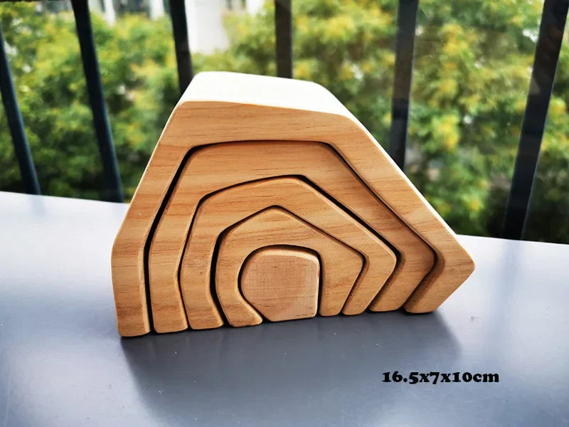 Montessori Wooden Toys Elemental Rainbow Stacking Blocks /Unpaint