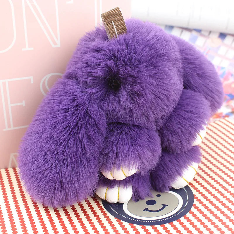 Cute Plush Bunny Keychain Women Fur Pom Pom