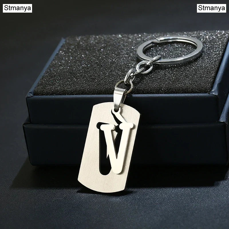 NEW DIY Stainless Steel AZ Letters key Chain