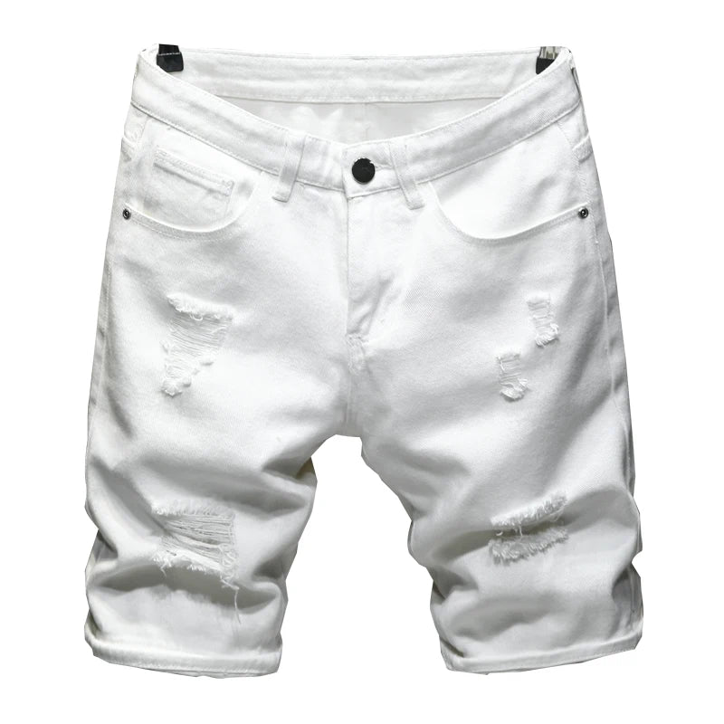 New Summer White black Men Ripped Hole Denim