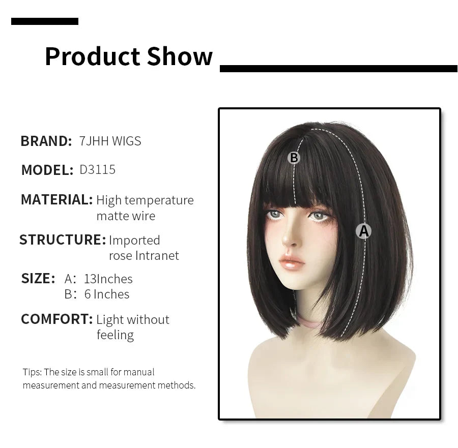 7JHH WIGS Black Short Bob Wig for Girl
