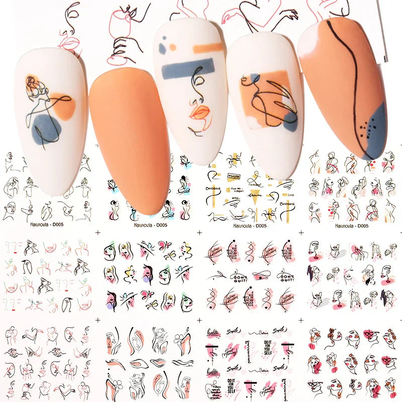 12 Designs Nail Stickers Set Mixed Floral Geometric