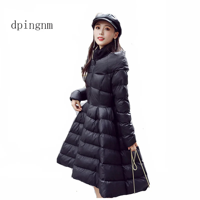 5XL Winter Woman Padded Long Jacket White Duck