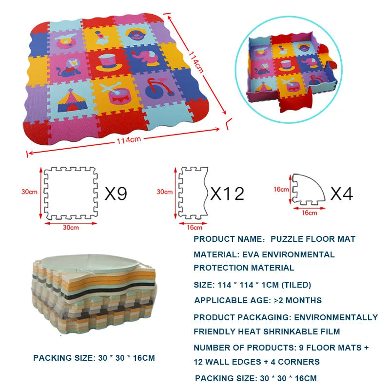 EVA Foam Play Mat with Fence Baby Puzzle