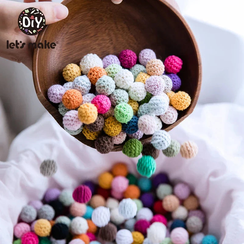 Let's Make 100Pcs Crochet Beaded Wood Teether 16mm