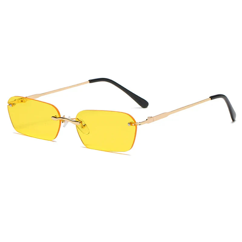 Small Rectangle Rimless Sunglasses Women Square Vintage Sun