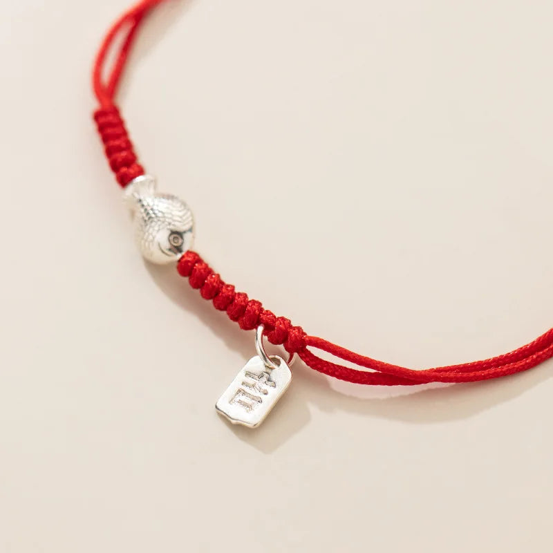 La Monada 925 Silver Fish Red Rope Bracelets
