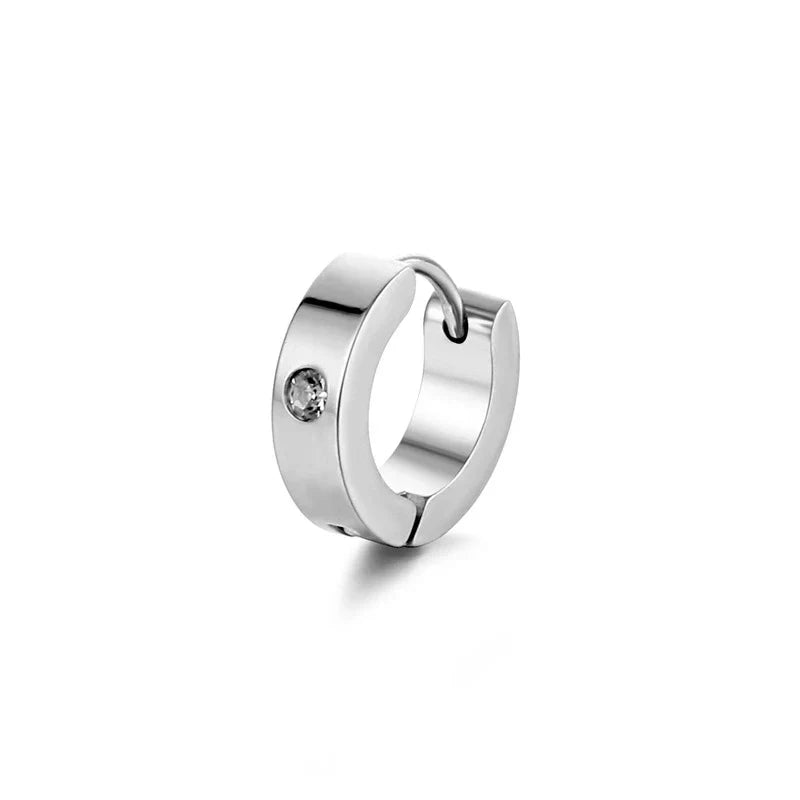 New Trendy Round Hoop Earrings Simple Zircon Stainless