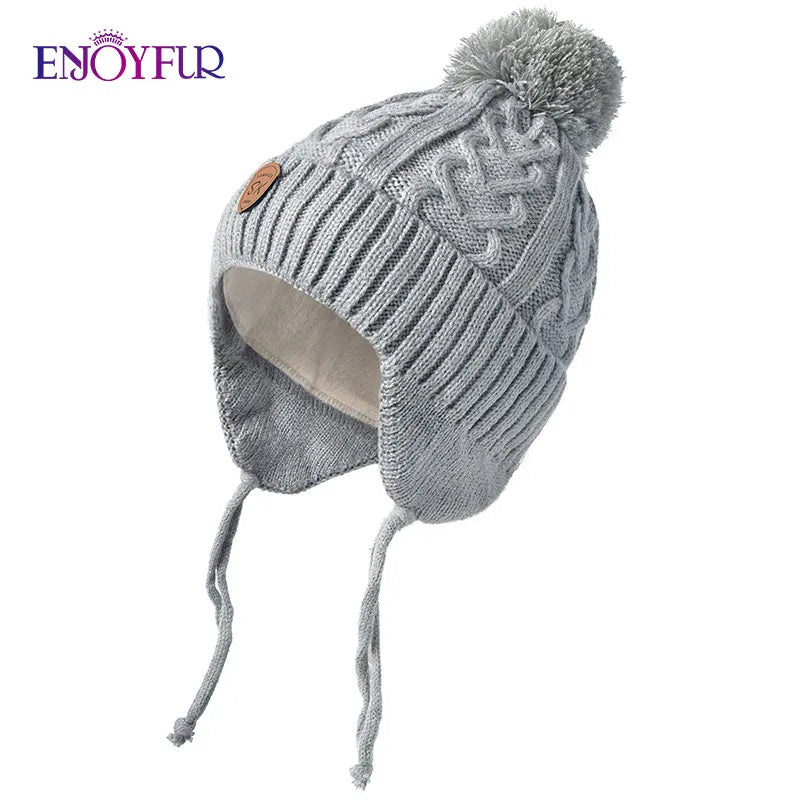 ENJOYFUR Warm Winter Baby Knitted Hats Real Fur