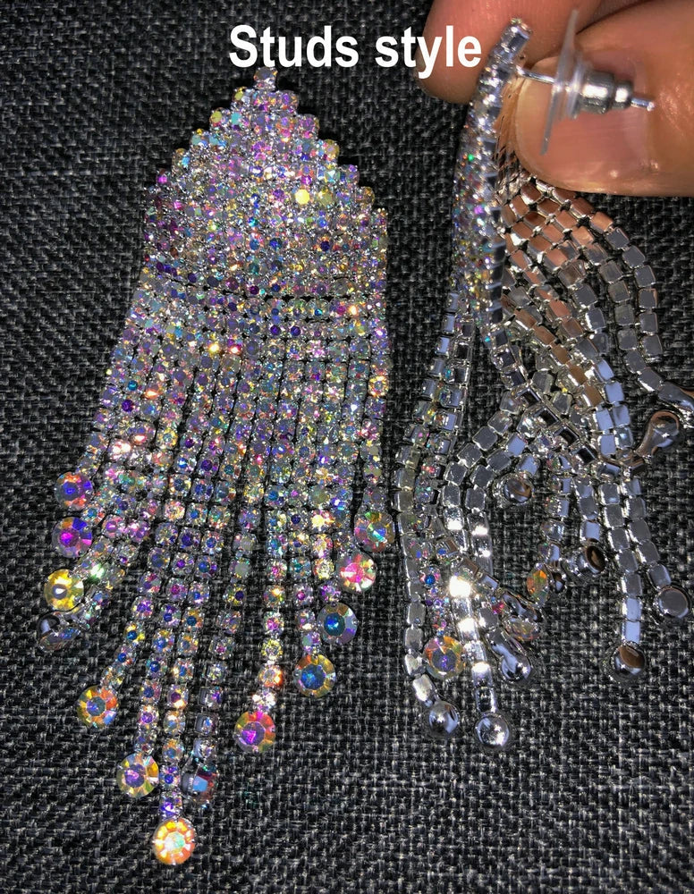 Girls Clear AB Rhinestone Tassel Earrings Wedding Party