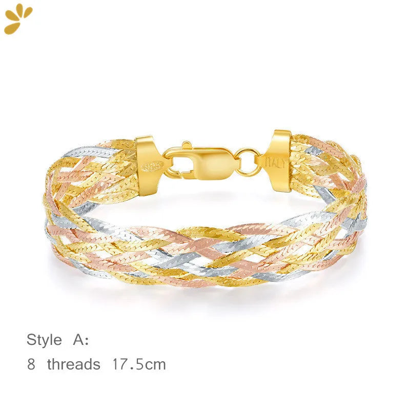 Real 925 Sterling Silver Three Color Gold Plated