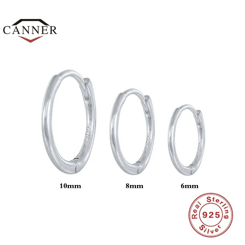 CANNER 3pcs/set 6/8/10mm 925 Sterling Silver Round Hoop