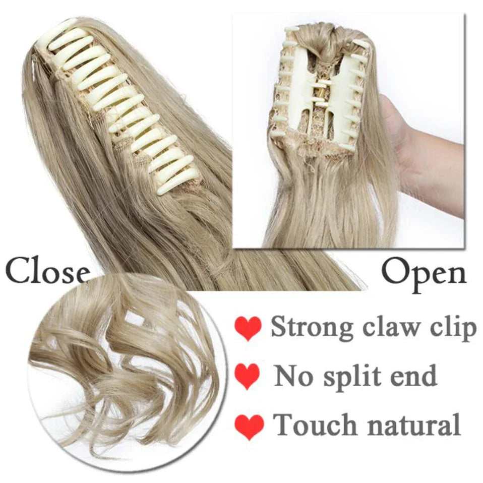 Benehair Synthetic 24inch Long Wavy Claw On Ponytail