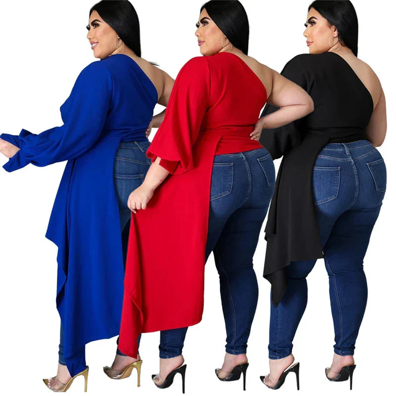 Plus Size Tops Sexy Slash Neck One Shoulder