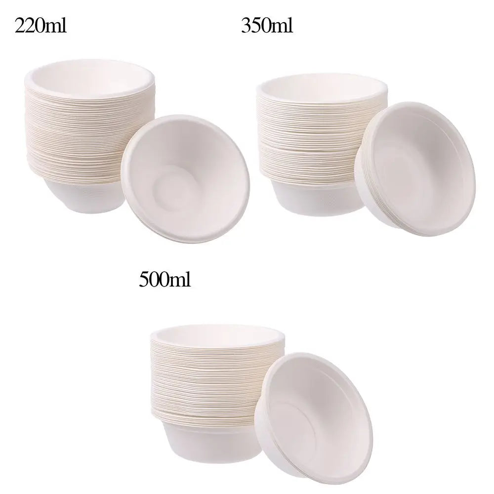 50PCS/Pack 220/350/500ml Disposable Dinnerware ECO-Friendly White Paper Bowl