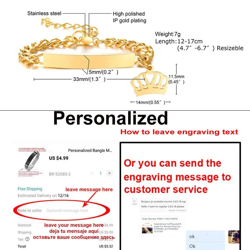 Personalize Baby Name Bracelet Figaro Chain Smooth Bangle