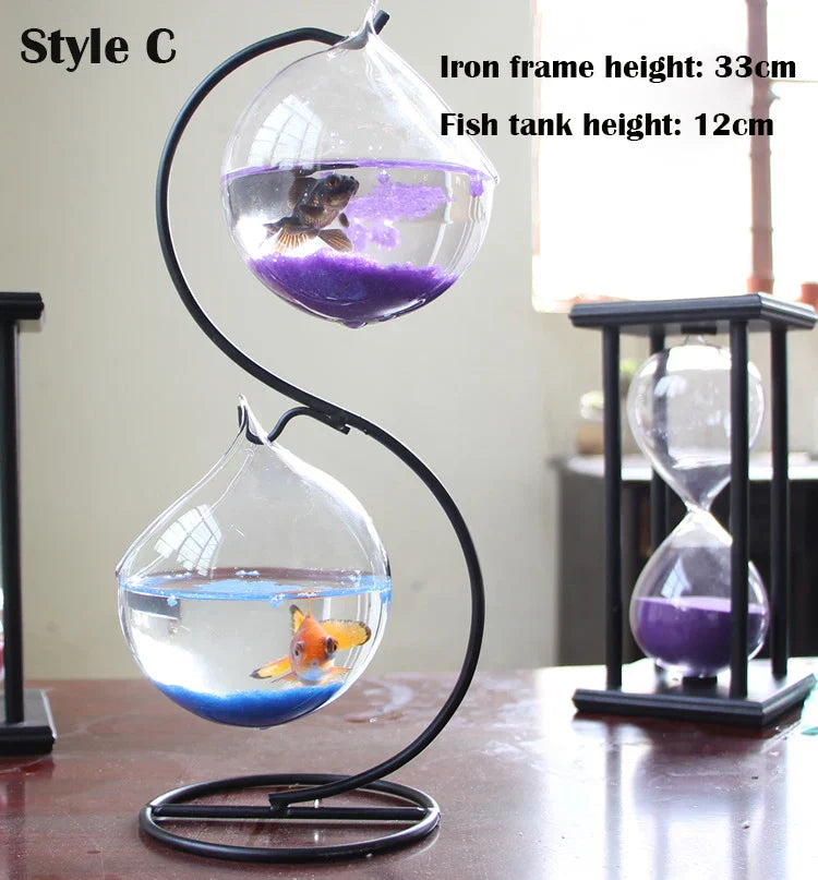 Double-deck Suspended Transparent Hanging Glass Fish Tank Infusion