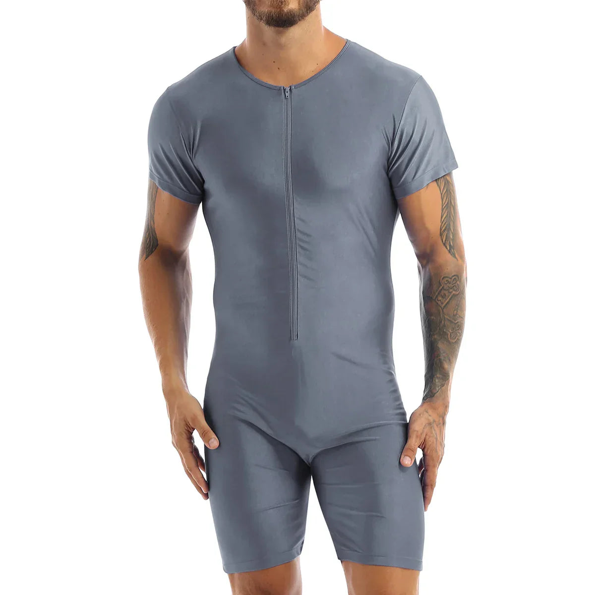 Mens Pajamas Undershirts One-piece Leotard Jumpsuit Male Short