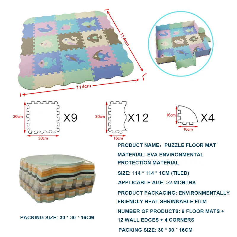 EVA Foam Play Mat with Fence Baby Puzzle
