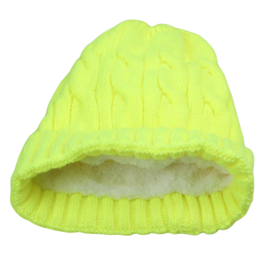 Bright Color Knitted Winter Hats Women Fleece Lined