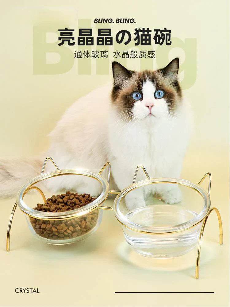 New Non-Slip Glass Double Cat Dog Pet Bowl