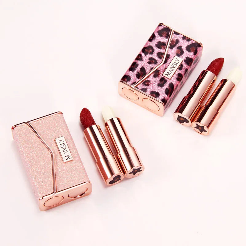 2Pcs Velvet Bag Style Silky Matte Lipstick Makeup