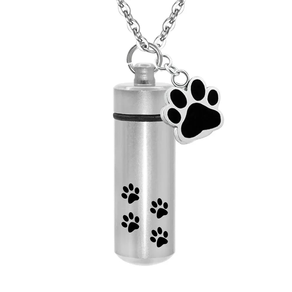 Lovely Pet Paw Cylinder Cremation Pendant Jewelry Ashes