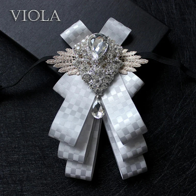 Elegant Gorgeous Diamond Ribbon Bowtie Men Wedding Suit