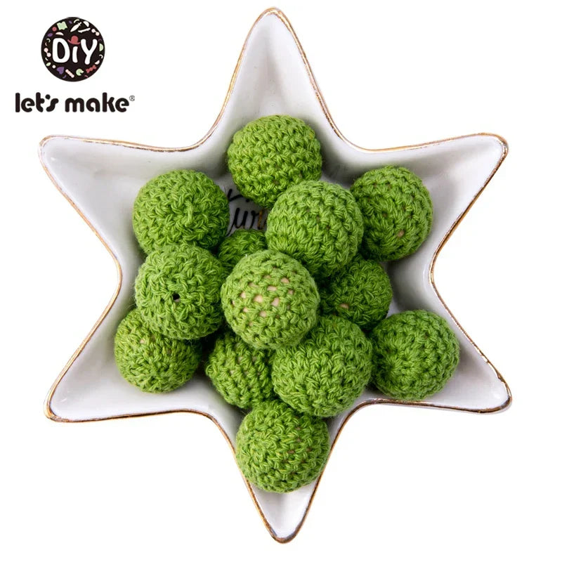 Let's Make 100Pcs Crochet Beaded Wood Teether 16mm