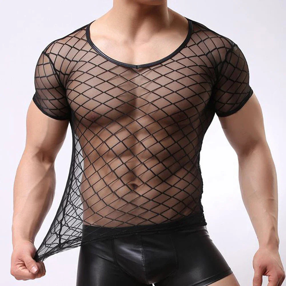 Night Club Sexy Men Short Sleeve Mesh TShirt