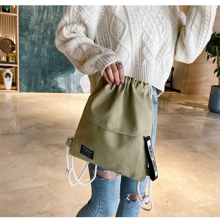 2022 Women’s Casual Canvas Drawstring Backpack – Solid Color & Letter Pattern